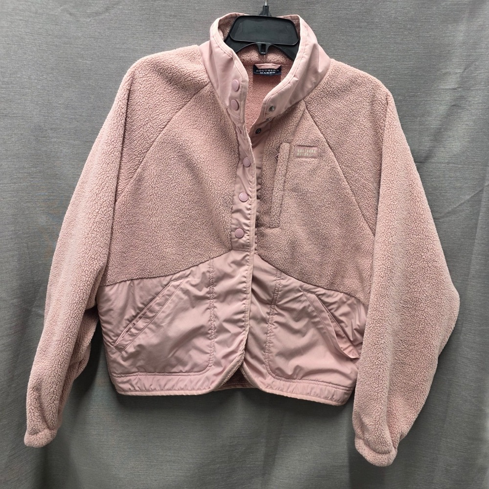 Southern Marsh Womens Medium Pink Sherpa Fleece Snap Pullover Jacket